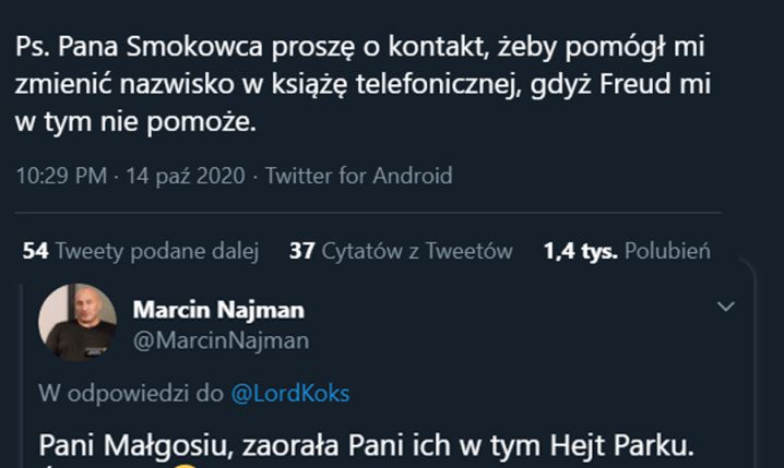 Marcin Najman ODPISUJE fejk profilowi Małgorzaty Domagalik... :D